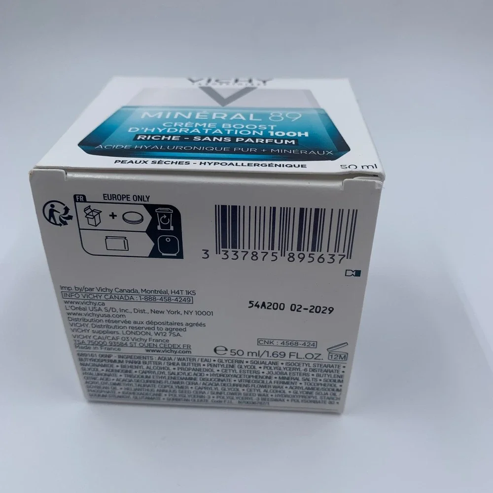 Vichy Mineral 89 100H Moisture Boosting Cream Rich 50ml 1.69oz NIB Exp 2029